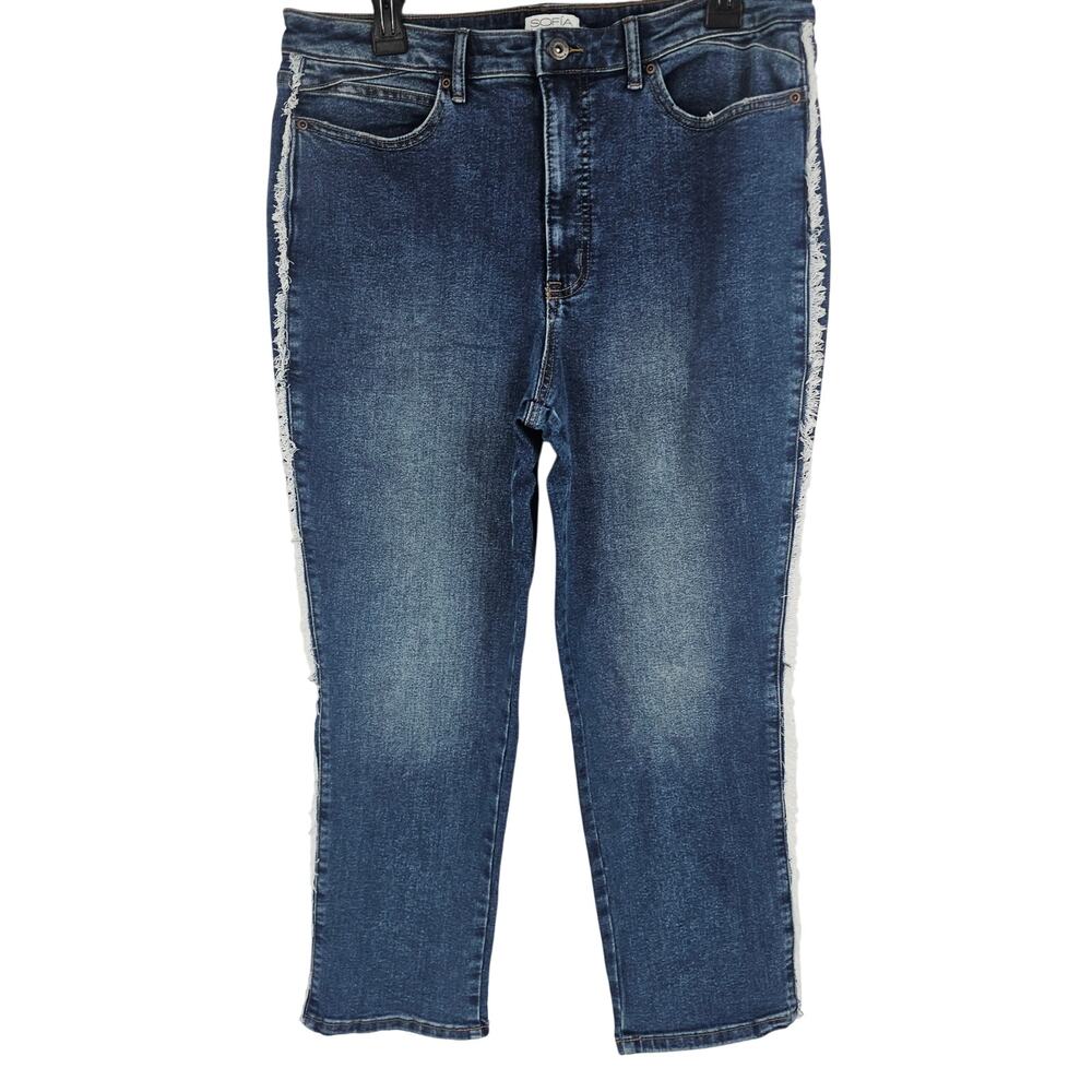 Sofia Jeans Adora Curvy Girlfriend Frayed Side Straight Jean Size 14 S NWOT 3514 - Picture 5 of 9